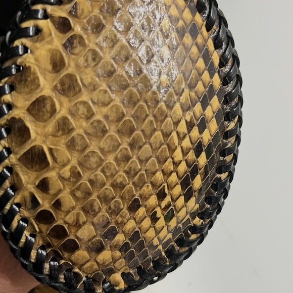 Vintage Snakeskin Belt Wide Exotic Leather Oval Buckle Whipstitch Trim Boho - Picture 8 of 12